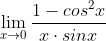 \lim_{x\rightarrow 0}\frac{1-cos^{2}x}{x\cdot sinx}